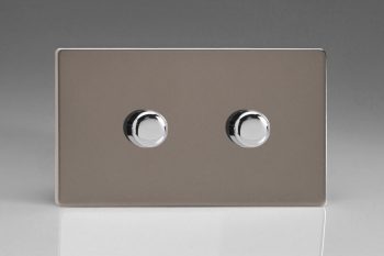 Varilight Flat Plate Screwless Pewter 2-Gang 2-Way Push-On/Off Rotary LED Matrix Dimmer 2 x 20-300W (max 36 LEDs) (Twin Plate)