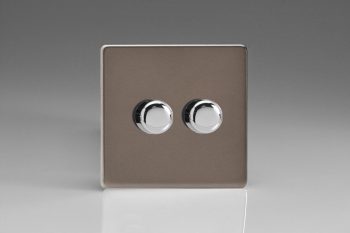 Varilight Flat Plate Screwless Pewter 2-Gang 2-Way Push-On/Off Rotary LED Matrix Dimmer 2 x 15-180W (max 20 LEDs)