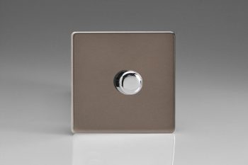 Varilight Flat Plate Screwless Pewter 1-Gang 2-Way Push-On/Off Rotary LED Dimmer 1 x 15-220W (max 26 LEDs)
