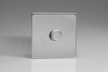 Varilight Flat Plate Screwless Brushed Steel 1-Gang 2-Way Push-On/Off Rotary LED Matrix Dimmer 1 x 20-400W (max 40 LEDs)
