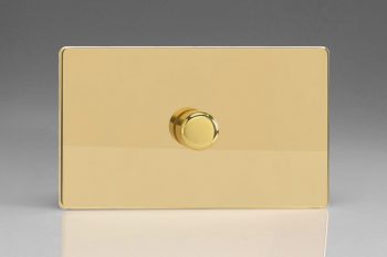 Varilight Flat Plate Screwless Polished Brass 1-Gang 2-Way Push-On/Off Rotary LED Matrix Dimmer 1 x 40-600W (max 60 LEDs) (Twin Plate)