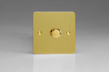 Varilight Ultraflat Brushed Brass 1-Gang 2-Way Push-On/Off Rotary LED Dimmer 1 x 15-220W (max 26 LEDs)