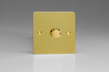 Varilight Ultraflat Brushed Brass 1-Gang 2-Way Push-On/Off Rotary LED Matrix Dimmer 1 x 20-400W (max 40 LEDs)