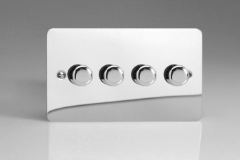 Varilight Ultraflat Polished Chrome 4-Gang 2-Way Push-On/Off Rotary LED Matrix Dimmer 4 x 15-180W (max 20 LEDs) (Twin Plate)
