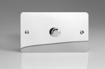 Varilight Ultraflat Polished Chrome 1-Gang 2-Way Push-On/Off Rotary LED Matrix Dimmer 1 x 40-600W (max 60 LEDs) (Twin Plate)