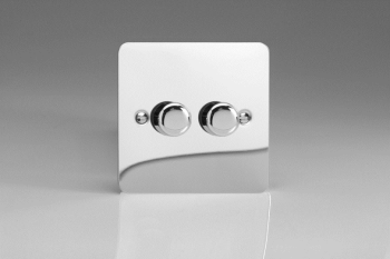 Varilight Ultraflat Polished Chrome 2-Gang 2-Way Push-On/Off Rotary LED Matrix Dimmer 2 x 15-180W (max 20 LEDs)