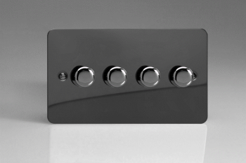 Varilight Ultraflat Iridium Black 4-Gang 2-Way Push-On/Off Rotary LED Matrix Dimmer 4 x 15-180W (max 20 LEDs) (Twin Plate)