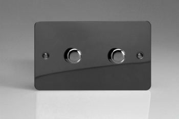 Varilight Ultraflat Iridium Black 2-Gang 2-Way Push-On/Off Rotary LED Matrix  Dimmer 2 x 20-300W (max 36 LEDs) (Twin Plate)