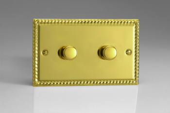 Varilight Classic Georgian Brass 2-Gang 2-Way Push-On/Off Rotary LED Matrix Dimmer 2 x 20-300W (max 36 LEDs) (Twin Plate)