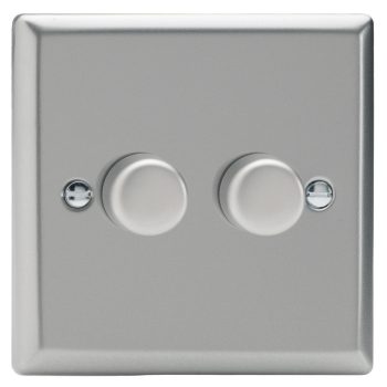Varilight Classic Satin Chrome 2-Gang 2-Way Push-On/Off Rotary LED Matrix Dimmer 2 x 15-180W (max 20 LEDs)