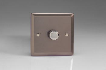 Varilight Classic Pewter V-Com 1-Gang 2-Way Push-On/Off Rotary LED Dimmer 1 x 15-220W (max 26 LEDs)