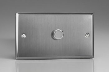 Varilight Classic Brushed Steel 1-Gang 2-Way Push-On/Off Rotary LED Matrix Dimmer 1 x 40-600W (max 60 LEDs) (Twin Plate)