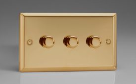 Varilight Classic Victorian Brass 3-Gang 2-Way Push-On/Off Rotary LED Matrix Dimmer 3 x 15-180W (max 20 LEDs) (Twin Plate)
