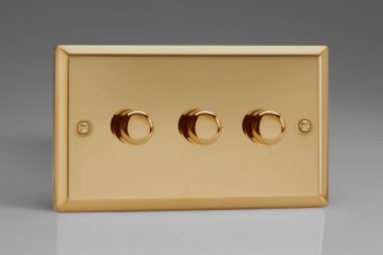 Varilight Classic Victorian Brass 3-Gang 2-Way Push-On/Off Rotary LED Matrix Dimmer 3 x 15-180W (max 20 LEDs) (Twin Plate)