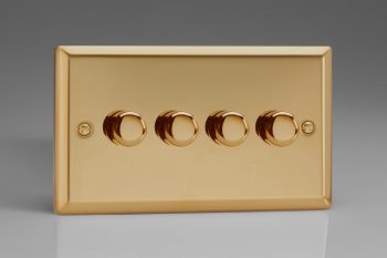 Varilight Classic Victorian Brass 4-Gang 2-Way Push-On/Off Rotary LED Matrix Dimmer 4 x 15-180W (max 20 LEDs) (Twin Plate)