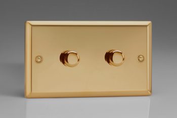 Varilight Classic Victorian Brass 2-Gang 2-Way Push-On/Off Rotary LED Matrix Dimmer 2 x 20-300W (max 36 LEDs) (Twin Plate)