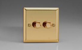 Varilight Classic Victorian Brass 2-Gang 2-Way Push-On/Off Rotary LED Matrix Dimmer 2 x 15-180W (max 20 LEDs)
