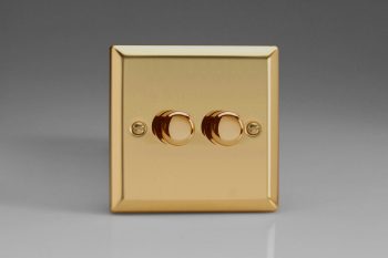 Varilight Classic Victorian Brass 2-Gang 2-Way Push-On/Off Rotary LED Matrix Dimmer 2 x 15-180W (max 20 LEDs)