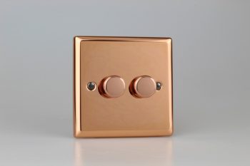 Varilight Urban Polished Copper  2-Gang 2-Way Push-On/Off Rotary LED Dimmer 2 x 0-100W (max 10 LEDs)