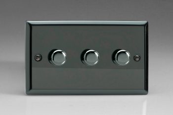 Varilight Classic Iridium Black 3-Gang 2-Way Push-On/Off Rotary LED Matrix Dimmer 3 x 15-180W (max 20 LEDs) (Twin Plate)
