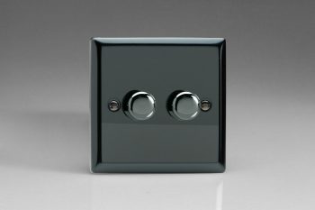 Varilight Classic Iridium Black 2-Gang 2-Way Push-On/Off Rotary LED Matrix Dimmer 2 x 15-180W (max 20 LEDs)