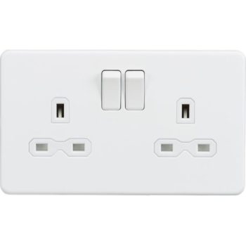 Knightsbridge Screwless Matt White 13A 2 Gang DP Switched Socket