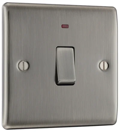 BG Electrical Nexus Metal 20A Double Pole Switch + Neon - Brushed Iridium