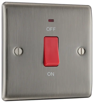 BG Electrical Nexus Metal 45A Double Pole Single Plate + Neon - Brushed Iridium