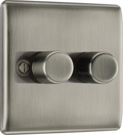 BG Electrical Nexus Metal 2-Way Double Trailing Edge Dimmer Push On/Off - Brushed Iridium