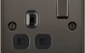 BG Electrical Nexus Metal Black Nickel, 13A Single Switched Socket, Black Inserts