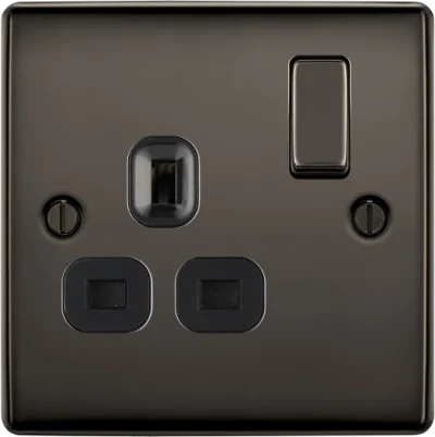 BG Electrical Nexus Metal Black Nickel, 13A Single Switched Socket, Black Inserts