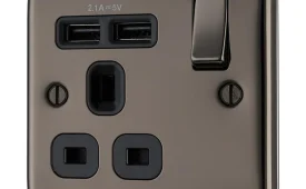 BG Electrical Nexus Metal Black Nickel, Single Switched 13A Power Socket, With USB Charging