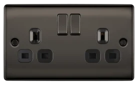 BG Electrical Nexus Metal Black Nickel, 13A Double Switched Socket, Black Inserts