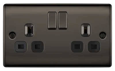 BG Electrical Nexus Metal Black Nickel, 13A Double Switched Socket, Black Inserts