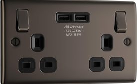 BG Electrical Nexus Black Nickel, 2 Gang 13A Switched Socket With USB