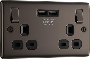 BG Electrical Nexus Black Nickel, 2 Gang 13A Switched Socket With USB