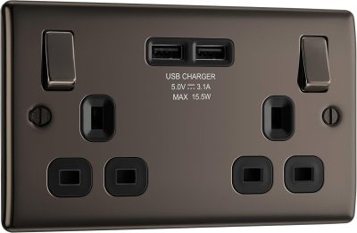 BG Electrical Nexus Black Nickel, 2 Gang 13A Switched Socket With USB