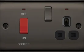 BG Electrical Nexus Metal Black Nickel, 45A Cooker Control Unit, With 13A Socket And LED Indicators, Black Inserts