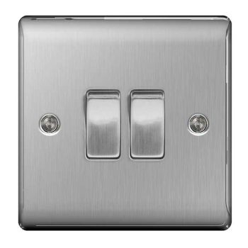 BG Nexus Metal Brushed Steel 2 Gang 2-Way Light Switch