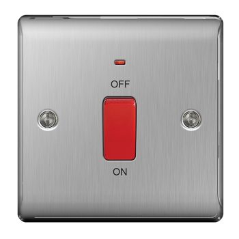BG Nexus Metal Brushed Steel 45 Amp Cooker Switch with Power Indicator
