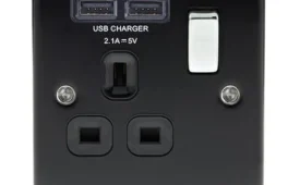 BG Electrical BG Nexus Matt Black 13A Socket with Black Insert and USB