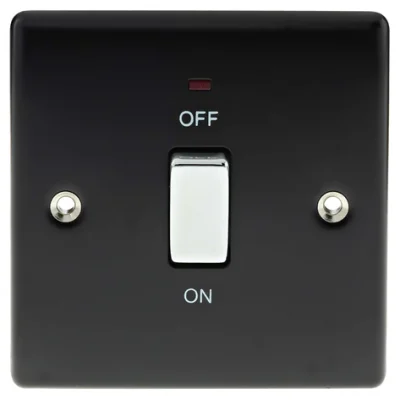 BG Electrical Nexus Metal Matt Black & Chrome 20A Double Pole Switch with Neon