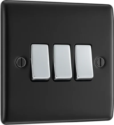 BG Electrical Nexus Metal Triple Light Switch 10A - Matt Black