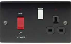 BG Electrical Nexus Metal, Matt Black And Chrome 45A Cooker Socket Switch Unit with Neon