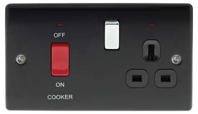 BG Electrical Nexus Metal, Matt Black And Chrome 45A Cooker Socket Switch Unit with Neon