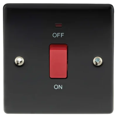 BG Electrical Nexus Metal Matt Black, 45A Double Pole Cooker Switch With Neon