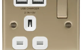 BG Electrical Nexus Pearl Nickel 13A 1 Gang Socket with White Insert and 2 USB