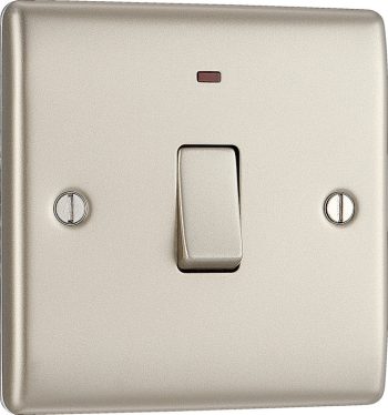 BG Electrical 20A Double Pole Switch + Neon - Pearl Nickel
