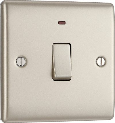 BG Electrical 20A Double Pole Switch + Neon - Pearl Nickel