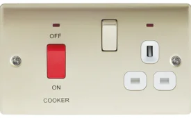 BG Electrical Nexus Metal Pearl Nickel 45A Cooker Socket Switch Unit with Neon
